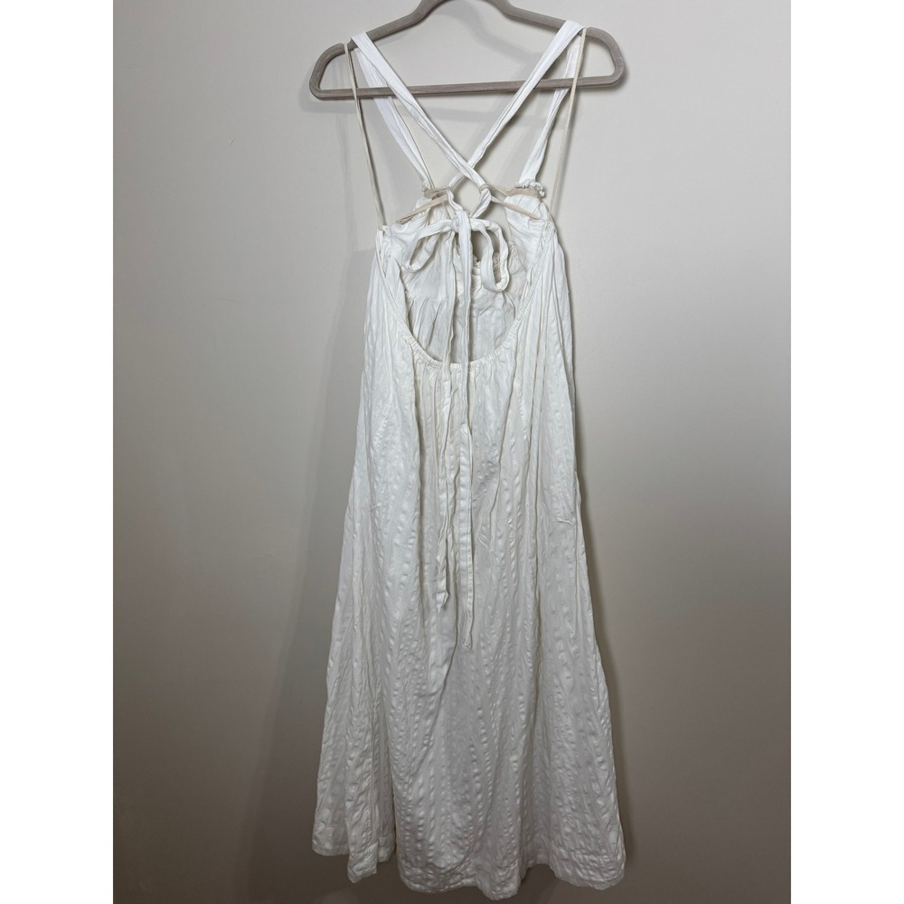 Free People White Textured Midi Dress Bohemian Open Back Tie Straps Womens Large - Picture 6 of 8